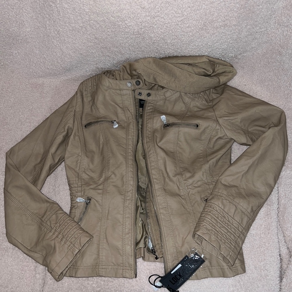 FAUX leather jacket with hood